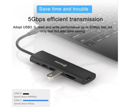 Swissten Многопортовая док-станция для ноутбука USB-C HUB 7-IN-1 USB-C 100W / HDMI 4K / USB-A 3.0 / 2x USB-A 2.0 / SD / MicroSD