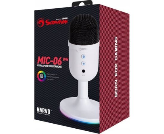 Mikrofon Marvo Marvo, gamingowy mikrofon, MIC-06, biała, Podświetlenie RGB, wejście słuchawkowe