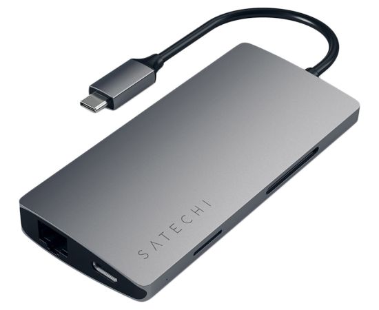 USB адаптер Satechi Aluminum Multi-Port Adapter 4K with Ethernet. Интерфейс USB-C. Порты: USB Type-C, 3хUSB 3.0, 4K HDMI, Ethernet RJ-45, SD / micro-SD, Space Gray