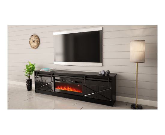 Cama Meble RTV GRANERO + fireplace cabinet 200x56.7x35 black/black gloss