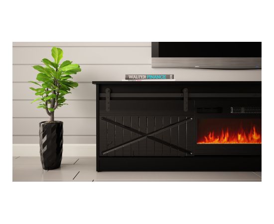 Cama Meble RTV GRANERO + fireplace cabinet 200x56.7x35 black/black gloss