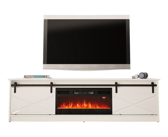 Cama Meble RTV GRANERO + fireplace cabinet 200x56.7x35 white/gloss white