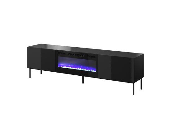 Cama Meble RTV cabinet SLIDE 200K with electric fireplace on black frame 200x40x57 cm all in gloss black