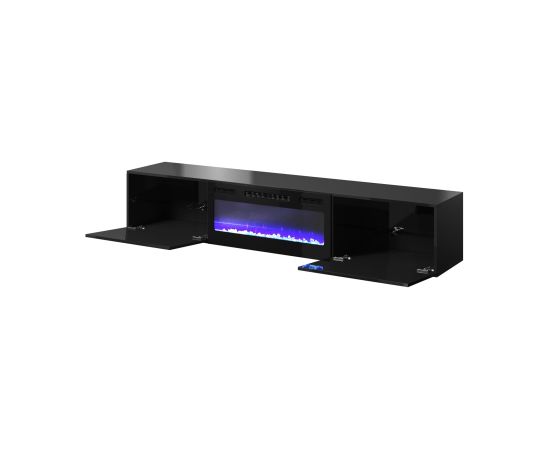 Cama Meble RTV cabinet SLIDE 200K with electric fireplace 200x40x37 cm all in gloss black