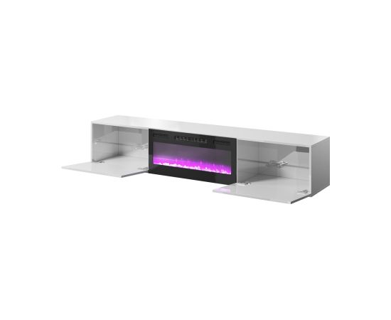 Cama Meble RTV cabinet SLIDE 200K with electric fireplace 200x40x37 cm all in gloss white