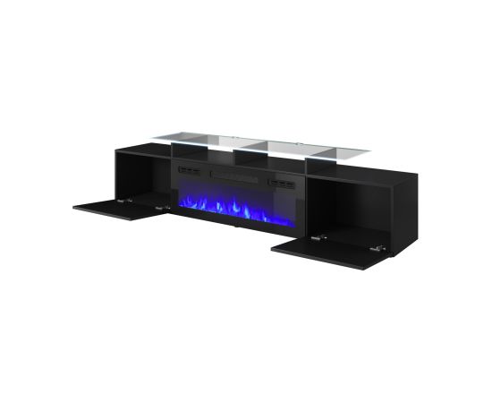 Cama Meble RTV cabinet ROVA with electric fireplace 190x37x48 cm black/black gloss