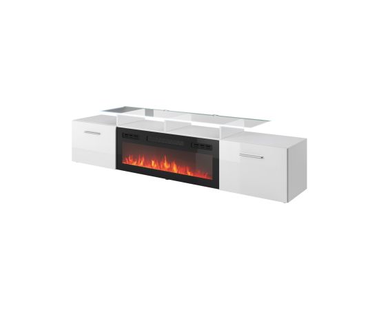 Cama Meble RTV cabinet ROVA with electric fireplace 190x37x48 white/gloss white