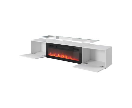 Cama Meble RTV cabinet ROVA with electric fireplace 190x37x48 white/gloss white