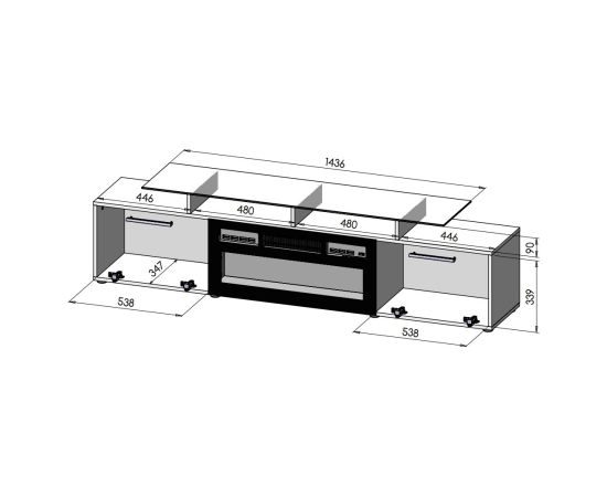 Cama Meble RTV cabinet ROVA with electric fireplace 190x37x48 white/gloss white