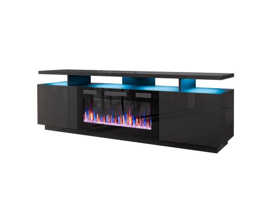 Cama Meble RTV EVA cabinet with electric fireplace 180x40x52 cm graphite/glossy graphite