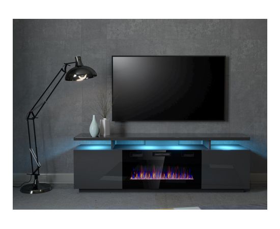 Cama Meble RTV EVA cabinet with electric fireplace 180x40x52 cm graphite/glossy graphite