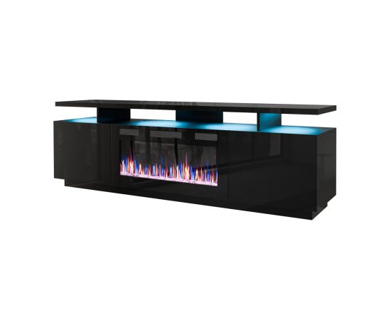 Cama Meble RTV EVA cabinet with electric fireplace 180x40x52 cm black/gloss black