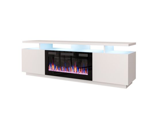 Cama Meble RTV EVA cabinet with electric fireplace 180x40x52 cm white/gloss white