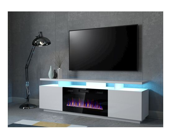 Cama Meble RTV EVA cabinet with electric fireplace 180x40x52 cm white/gloss white