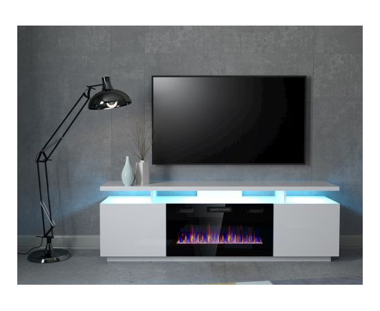 Cama Meble RTV EVA cabinet with electric fireplace 180x40x52 cm white/gloss white