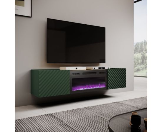 Cama Meble RTV cabinet with an electric fireplace ONDA 180,5x40xH58,39 green (standing or wall mounted)