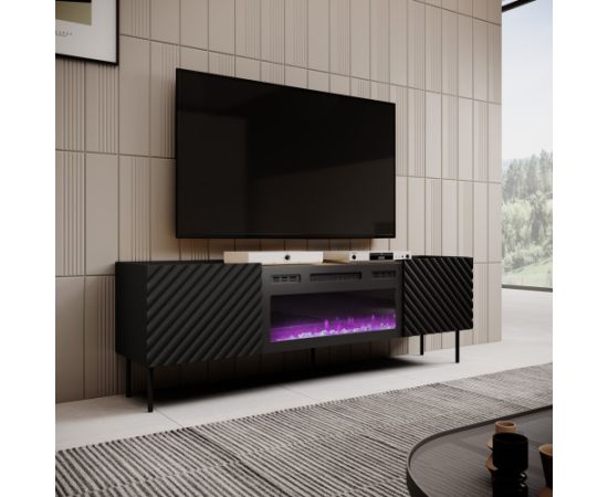 Cama Meble RTV cabinet with electric fireplace ONDA 180x40x39-58 black (standing or wall mounted)