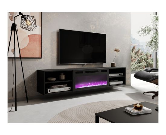 Cama Meble RTV cabinet POLO 180x33x39 black + fireplace black