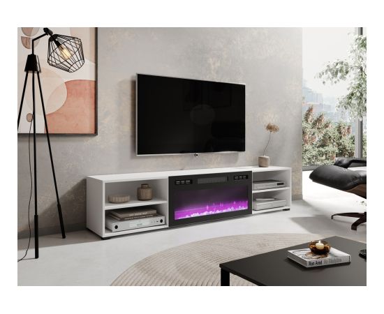 Cama Meble RTV cabinet POLO 180x33x39 white + fireplace black