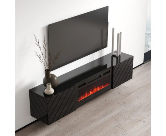 Cama Meble RTV LUXE cabinet 182.6x34.5x37.5 black/black gloss + black fireplace