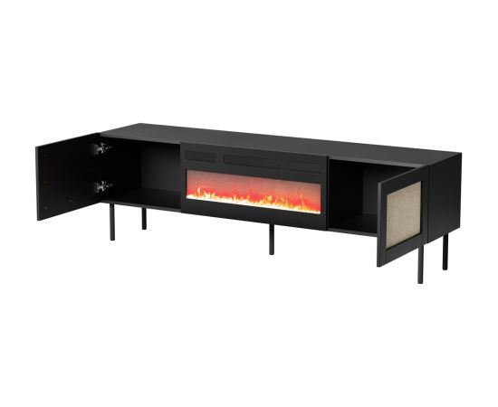 Cama Meble RTV cabinet JUTA + fireplace 180x39.5x55.5 black + linol calabria