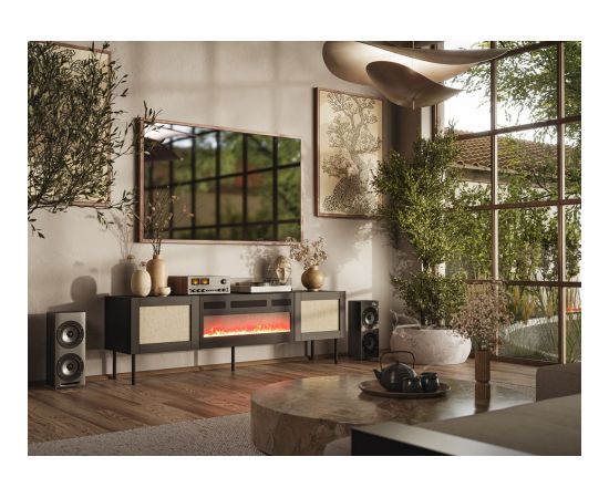 Cama Meble RTV cabinet JUTA + fireplace 180x39.5x55.5 black + linol calabria