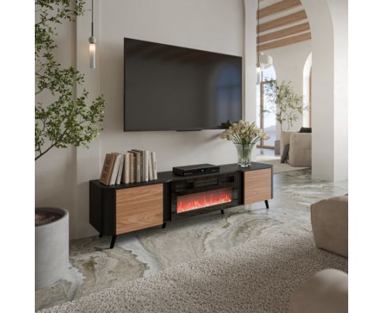 Cama Meble Cama Volare RTV cabinet 200 x 39 x 49 cm black/walnut + fireplace