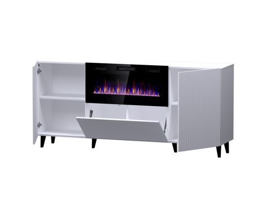 Cama Meble PAFOS chest of drawers with electric fireplace 180x42x82 cm white matt