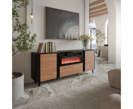 Cama Meble Cama Volare chest of drawers 200 x 39 x 75 cm black/walnut + fireplace