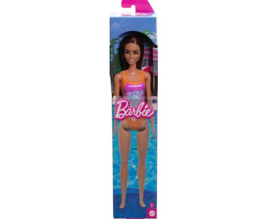 Mattel Barbie: Beach - Light Brown Hair Doll Wearing Tropical Pink and Orange Swimsuit (HXX50)