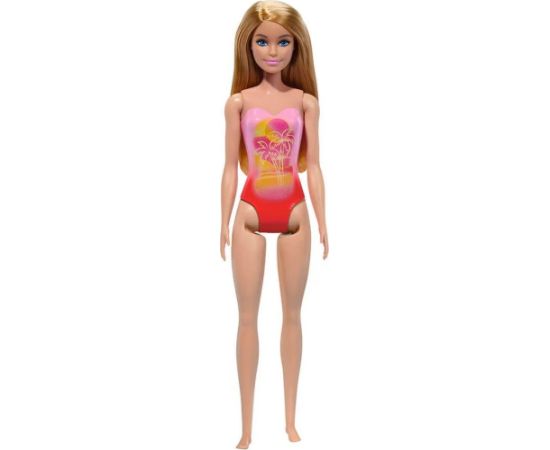 Mattel Barbie: Beach - Blond Hair Doll Wearing Pink Palm Tree-Print Swimsuit (HXX48)