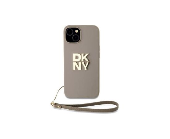 DKNY Apple  DKNY PU Leather Stack Logo Wrist Strap Case for iPhone 13 Beige