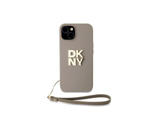 DKNY Apple  DKNY PU Leather Stack Logo Wrist Strap Case for iPhone 15 Beige