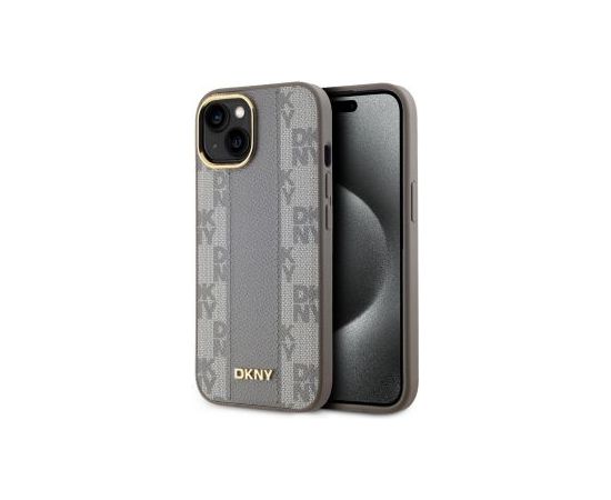 DKNY Apple  DKNY PU Leather Checkered Pattern Magsafe Case for iPhone 15 Beige