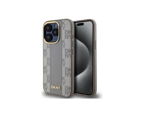 DKNY -  DKNY PU Leather Checkered Pattern Magsafe Case for iPhone 15 Pro Beige