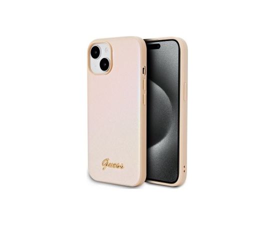 Guess -  Guess PU Leather Iridescent Metal Script Case for iPhone 15 Gold