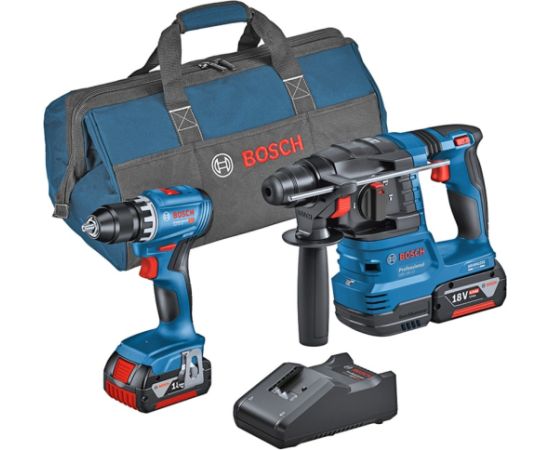 Bosch combination set cordless drill/screwdriver GSR 18V-45 + cordless hammer drill GBH 18V-22 (blue, 2x Li-ion battery 4.0Ah, tool bag)