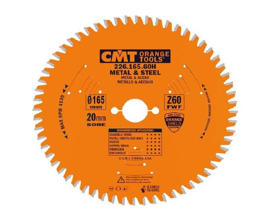 Griešanas disks metālam CMT 226; 165x1,6x20; Z60; 0°