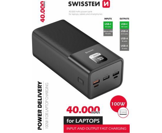 Swissten Power Line Power Bank Ārējas Uzlādes Baterija 40 000 mAh 100W