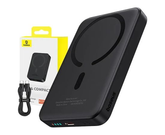 LiPo Powerbank 10000mAh 20W bezvadu uzlāde 15W USB-C Magsafe saderīgs Mini Air melns BASEUS