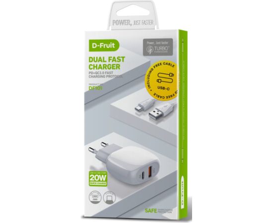 D-Fruit зарядное устройство USB-A + USB-C + USB-C кабель 1 м (DF101)