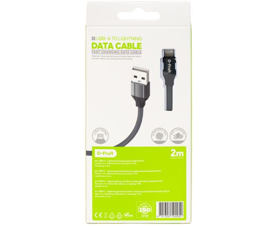 D-Fruit кабель USB-A - Lightning 2 м, серый (DF121)