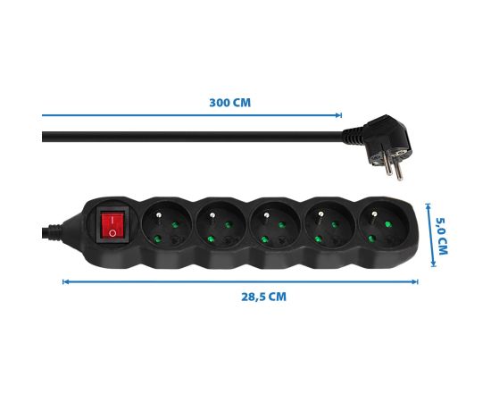 Esperanza ELK215K Power strip 5GN/3M Black