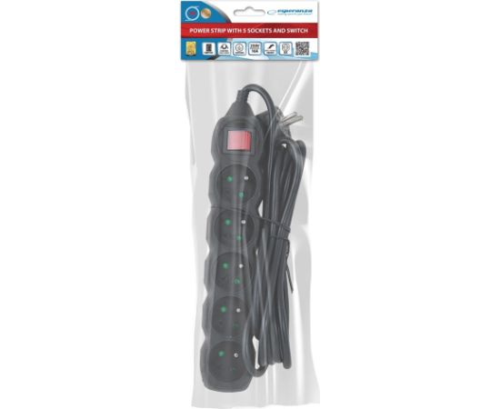 Esperanza ELK215K Power strip 5GN/3M Black