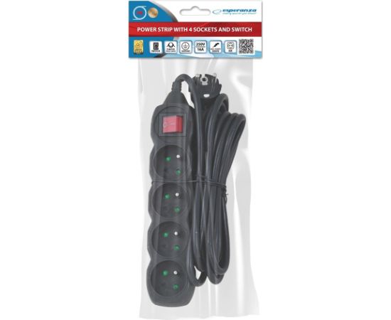 Esperanza ELK213K Power strip 4GN/3M Black