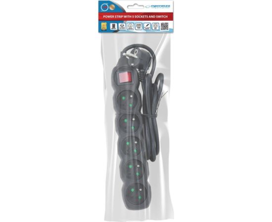 Esperanza ELK214K Power strip 5GN/1,5M Black