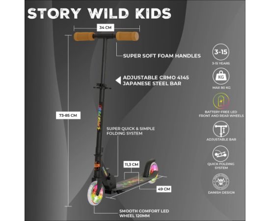 Skrejritenis Story Wild kids 2 (73–85 cm) Black Led