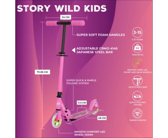 Skrejritenis Story Wild kids 2 (73–85 cm) Pink Led