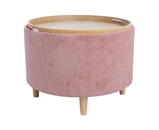 Ottoman/ table HIRO D56xH42,5cm, pink, with storage and tray