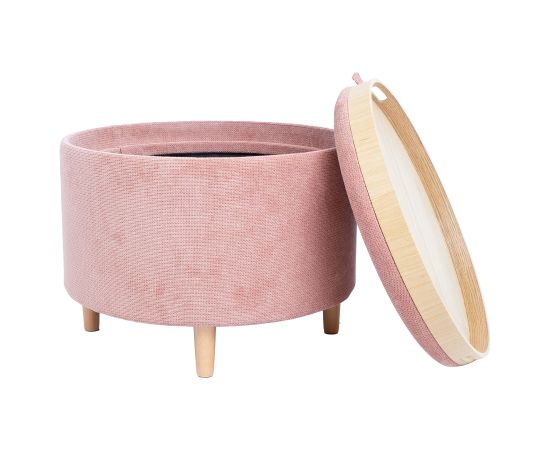 Ottoman/ table HIRO D56xH42,5cm, pink, with storage and tray